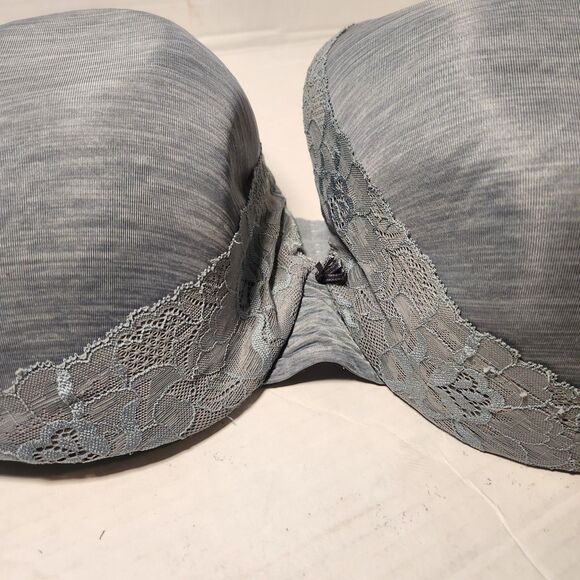 Cacique Lightly Lined Full Coverage Underwire  Bra 44F Blue Gray Lace *READ* - Picture 1 of 10